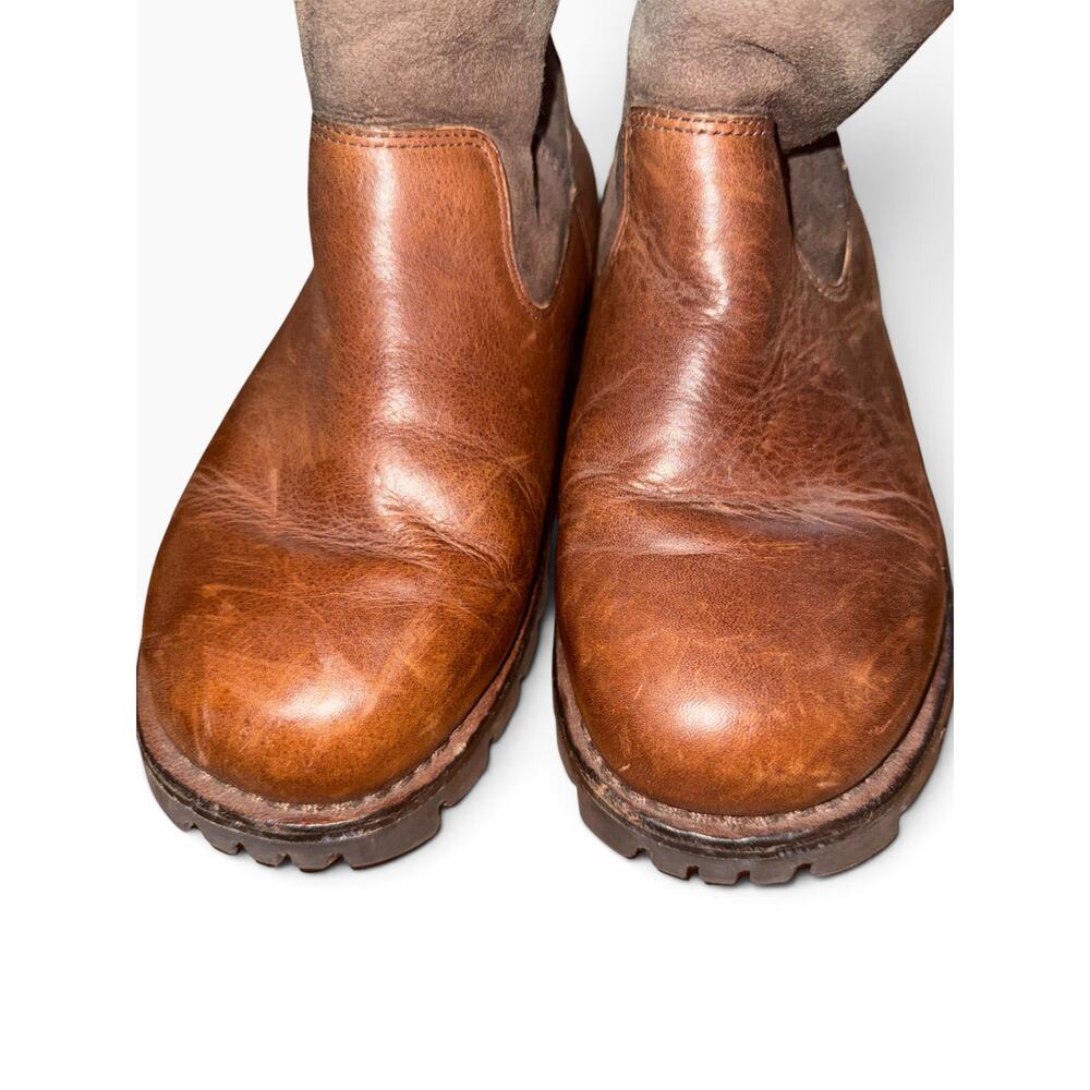 UGG Brown Leather Shearling Moto Boots Women’s Size 8 Lug Sole - Picture 4 of 8